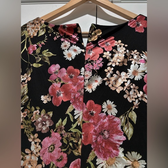 Adrianna Papell Black and Pink Floral Midi Dress - Picture 6 of 12